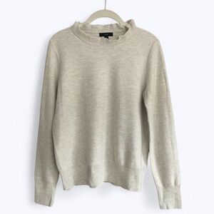 J Crew Cotton Wool Heather Light Grey Ruffle Neck Pull Over Sweater SZ S